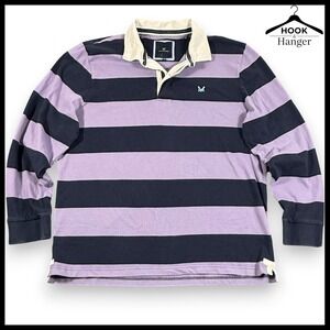 Crew Clothing Co Mens XXL Rugby Shirt Long Sleeve Purple Lavender Navy Stripe UK